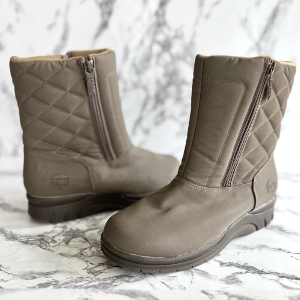 Totes Snow Boots Taupe Quilted Short Waterproof Winter 6